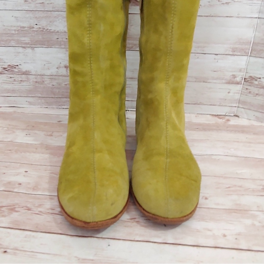 Vintage Jimmy Choo Chartreuse flat Knee-High Suede Boots - Picture 4 of 5